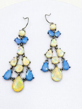 Monet Blue Opalescent Chandelier Drop Earrings Statement Glam